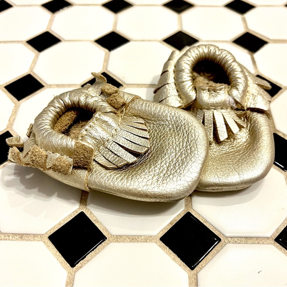 Freshly Picked (FP) silver baby moccasins. Size 1. Gently worn.